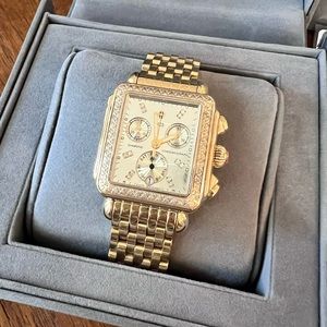 Michele Signature Deco High Shine Gold Watch